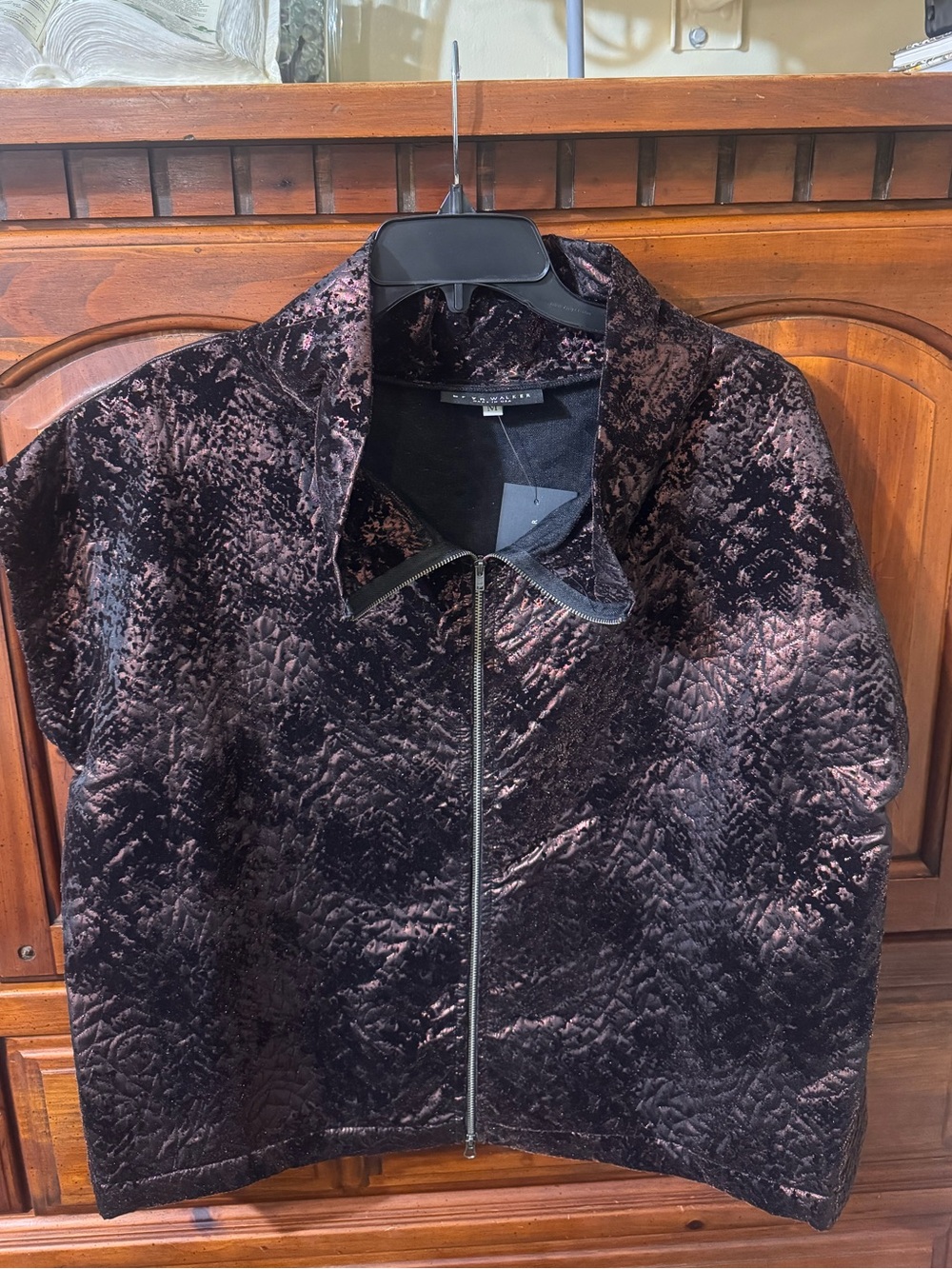 bryn Walker Burgundy Crushed Velvet Zip Jacket